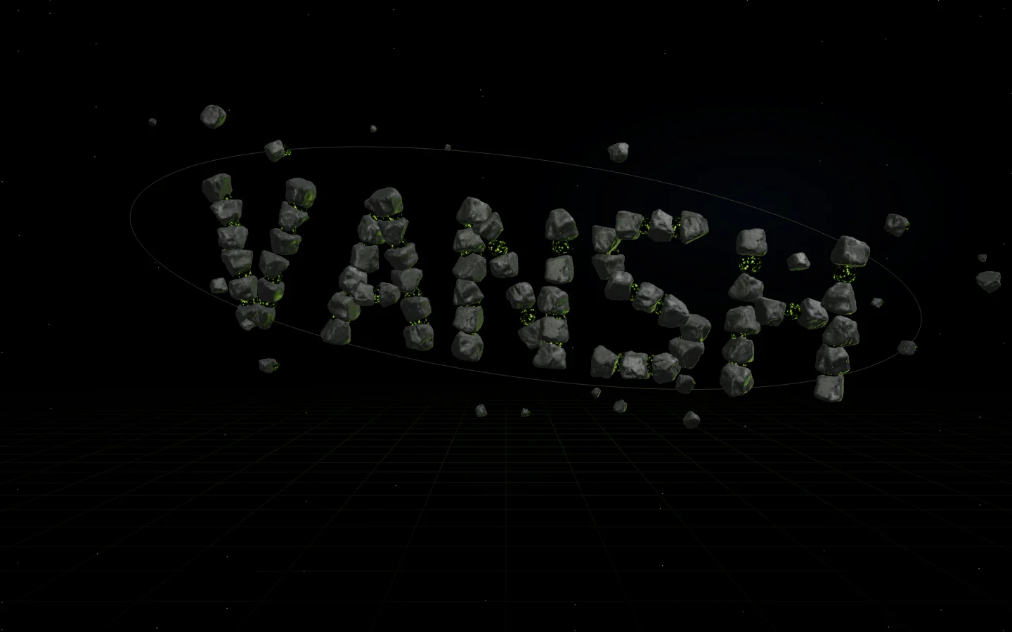 VANSH, assembled from dark fractured rocks with lime-lit interiors.